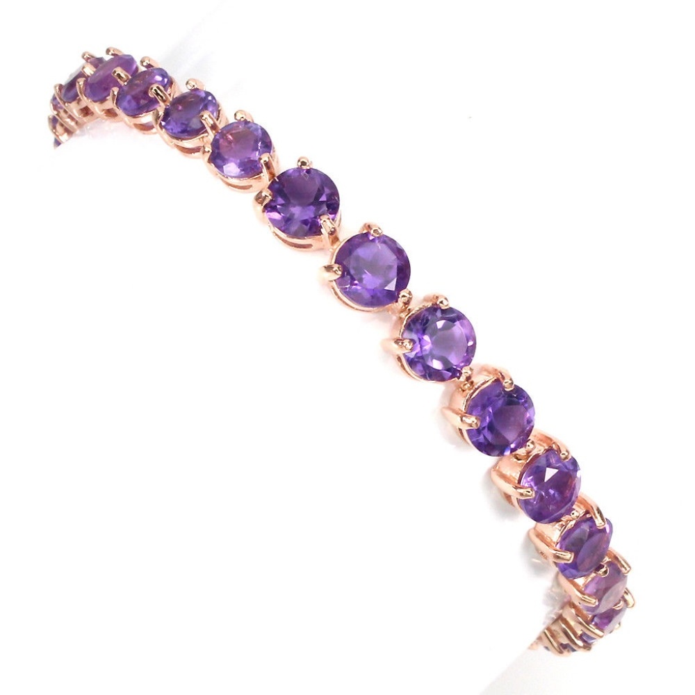 Amethyst 925 Silver Vermeil Rose Gold Bracelet Set